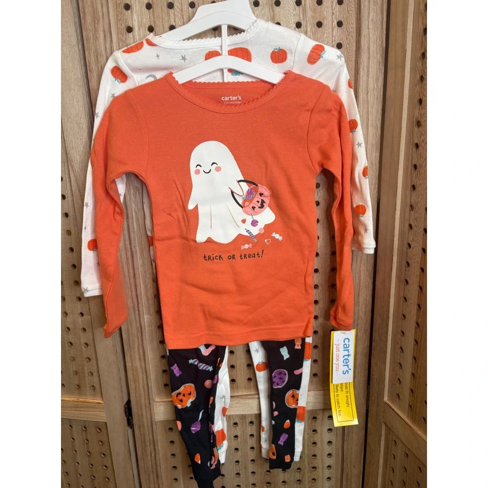 Carters Just One You Kids 2T Halloween Pajama Set Ghost Pumpkin 4-Piece NWT